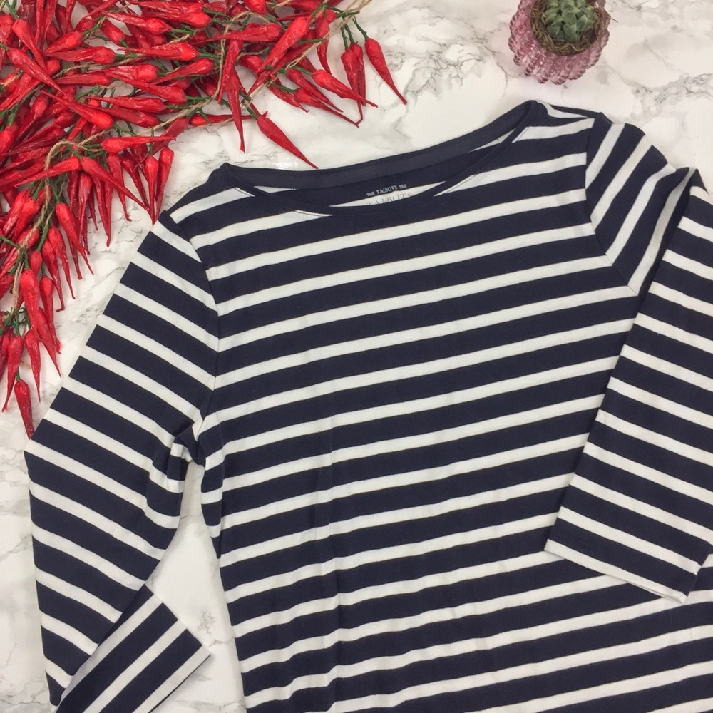 Talbots Cotton Bateau-Neck Navy Skinny Stripe Tee